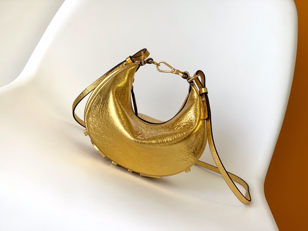 Fendi Mini Fendigraphy Leather Hobo Shoulder Bag Gold